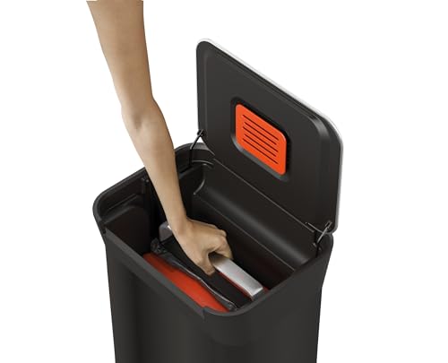 Joseph Joseph Intelligent Waste Titan Trash Can Compactor with Odor Filter, Compacts up to 3X Trash, 30L/7.9 Gallons, Black
