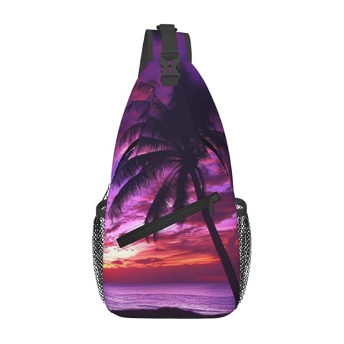 Bolso cruzado Palm Tree Purple Sunset negro para hombre y mujer