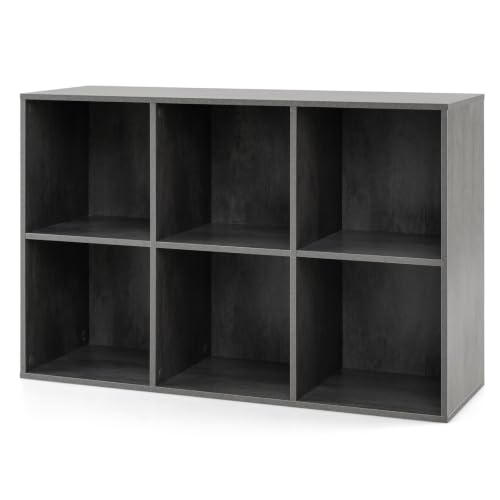 Image of SFAREST 6-Cube Bookshelf, 3-Tier Wooden Display Bookcase (Grey)