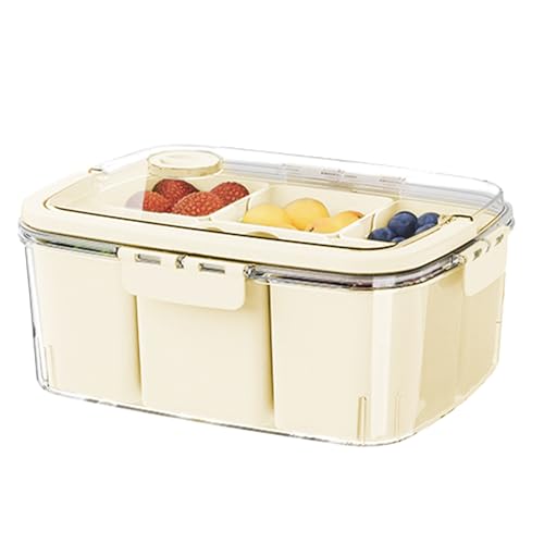 Contenedores de almacenamiento de alimentos divididos, bandeja de servicio dividida con tapa - Bandeja de fruta sellada con tapa | Revista sellada del refrigerador para frutas, verduras