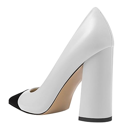 FOWT Women Pointed Cap Toe Pumps Slip on Chunky High Heels Formal Office Evening Wedding Shoes Size 4-16 US2