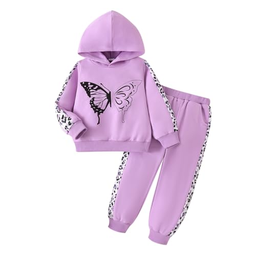 Image of Girls Clothes Fall Winter Toddler Outfits Leopard-print Hoodie Sweatshirt + Sweatpants 2 Piece Set 4-12 Years