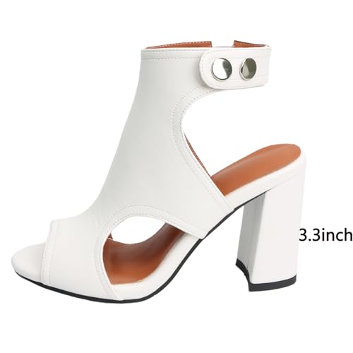 MEOTINA Open Toe Booties for Women Dressy Sandals Peep Toe Boots Block Heels Summer Gladiator Shoes 5
