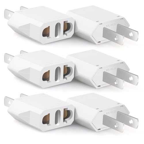 6 Pack European to US Plug Adapter, Europe to American Travel Adapter, 220V to 110V Adapter Plug, Europe to USA Power Plug Converter, Type A, White