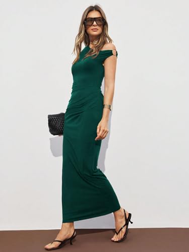 Image of Verdusa Women's Off The Shoulder Dresses Asymmetrical Ruched Sleeveless Maxi Dress