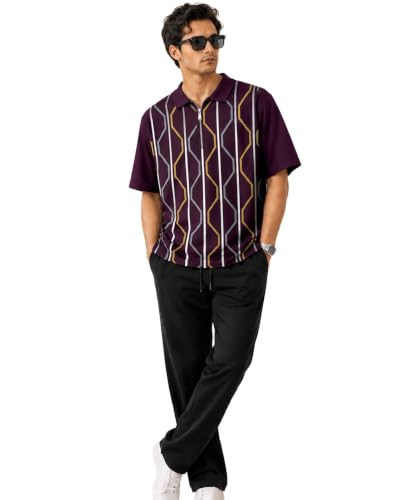 Image of AUSK Men's Polo Neck Cotton Blend Co-Ord Set | Regular Fit Half Sleeve T-Shirt with Matching Track Pant | Modern Casual Wear Co Ord Set for Men