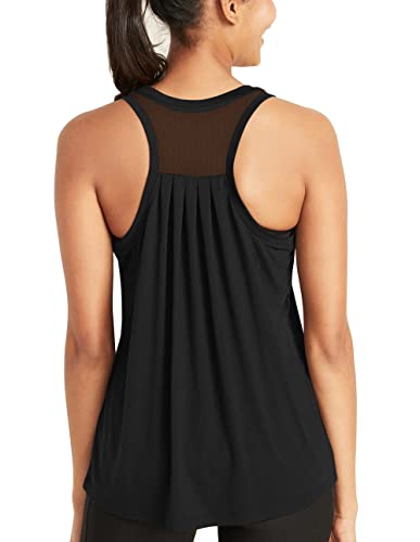 Bestisun Womens Flowy Racerback Workout Yoga Tops Loose fit Athletic Sports Dance Shirts Black M