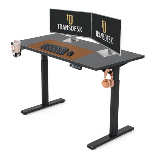 Image of Pulse Electric Height Adjustable Table Standing Desk with 4 Memory Presets| 1200 X 750 CM (25mm Black Top & Black Frame)| 80KG Wt Cap| 3 Year Warranty| Adaptor Hanger, Headphone & Cup Holder