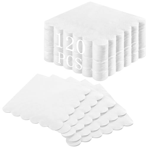 NatNarr 120 Pcs Cocktail Napkins Scalloped White Wedding Napkins Disposable Dessert Beverage Napkins for Wedding Bridal Shower Coffee Bar Dinner 5 x 5 Inch