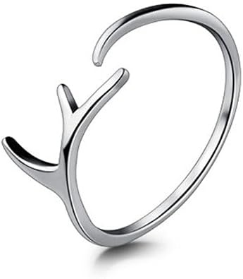 Amkaka Adjustable Rings for Women S925 Sterling Silver Christmas Antlers Open Ring Minimalist Hypoallergenic Ring Gift