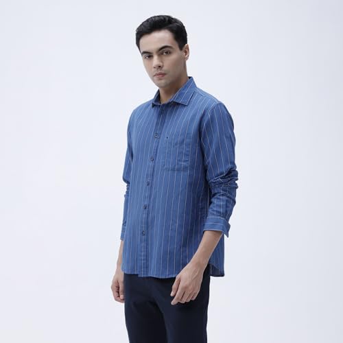 Image of BASICS Cotton-Linen Blended Men's Shirt | Slim Fit | Everyday Smart Casual Wear | Full Sleeve