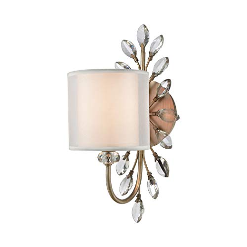 Asbury 1-Light Vanity Light in Aged Silver with White Fabric Shade Inside Silver Organza Shade Asbury 1-Light Vanity Light in Aged Silver with White Fabric Shade Inside Silver Organza Shade