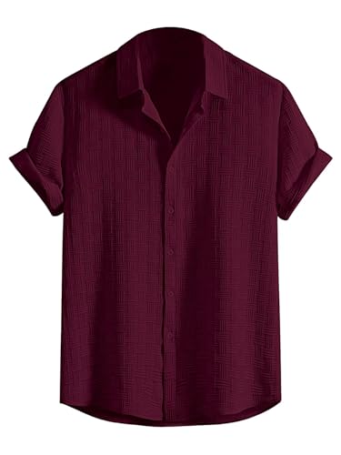 Image of Leriya Fashion Men's Formal Button Down Shirt - Slim Fit Office Wear Shirt for Men | Textured Short Sleeve Polycotton | Business & Meeting Ready (Available in Plus Size)