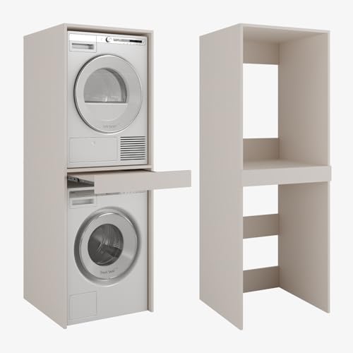 PLATAN ROOM Waschmaschine Trockner Schrank mit Ausziehbrett • Waschmaschinenschrank für Waschmaschine & Wäschetrockner • Überbauschrank 187 x 65 x 66 cm (Kaschmir)
