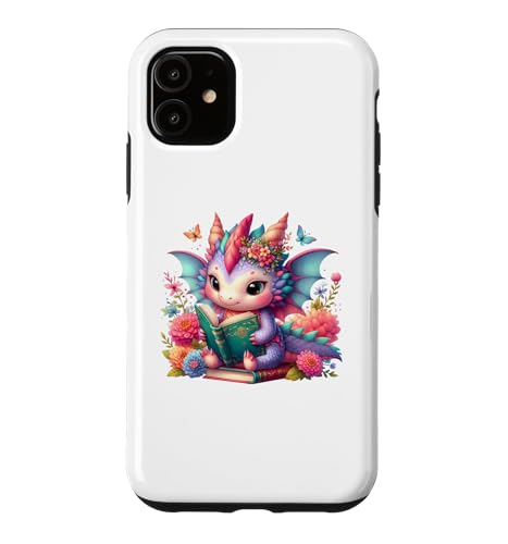 Cute Pink Baby Dragon Floral Book Lover Bookish Fantasy Era �X�}�z�P�[�X iPhone 11 �p
