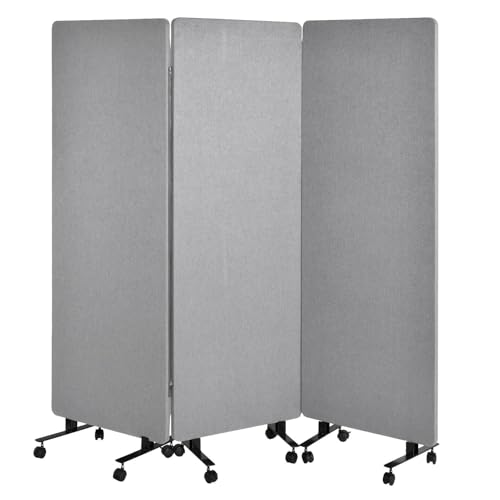 72in 3-Panel Soundproof Room Divider with Wheels, Heavy-Duty Acoustic Partition Temporary Wall for Noise Reduction, Portable Divider for Home Hospital Library Classroom - Light Grey