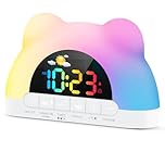 Kids Alarm Clock,Toddler Sleep Training Digital Alarm Clock with Sun & Moon,11 RGB Color Night Lights, OK to Wake Clock for Girls Boys Teens,Sleeping Reminder,Child lock,Dual Alarms,Type-C powered
