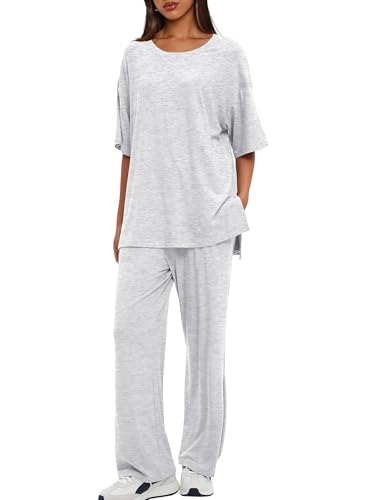 Image of Darong Women's Two Piece Sets Casual Short Sleeve Top Wide Leg Pants Lounge Matching Set Travel Vacation Airport Outfits