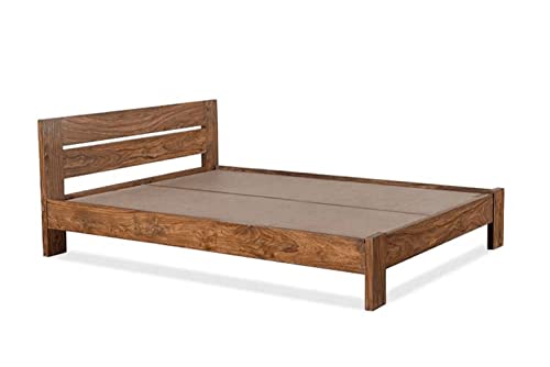 Image of Sheesham Wood Queen Size Double Bed Without Storage for Bedroom Living Room Hotel Wooden Cot Palang Furniture (Stone Finish) | 1 Year Warranty