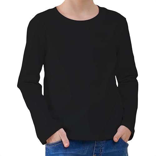 BROWNKNOT Toddler Long Sleeve Shirt Kid Cotton T Shirt Soft Crewneck Tee Top for Boys Solid Color Shirts 2T-5T (Black)