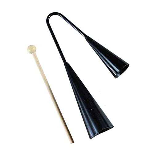 GALPADA Agogo Bell for Durable Two Tone Musical Instrument with Wooden Stick Portable Percussion for Early Education and Latin Black