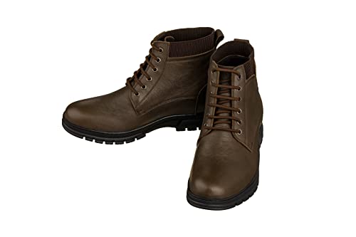 TOTO Men's Invisible Height Increasing Elevator Shoes - Chocolate Brown Pebble Grain Leather Lace-up Work Boots - 2.8 Inches Taller - K84016 - Size 9 D(M) US4