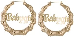 Baby Girl Hoop Earrings Bamboo Earrings for Women 90s Large Bamboo Hoop Earrings Geometric Big Circle Studs Earrings Fashion Party Jewelry (Gold Babygirl)