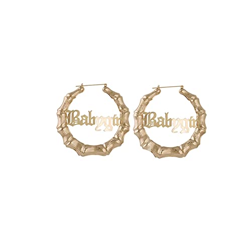 Baby Girl Hoop Earrings Bamboo Earrings For Women 90S Large Bamboo Hoop Earrings Geometric Big Circle Studs Earrings Fashion Party Jewelry (Gold Babygirl) #TOP3