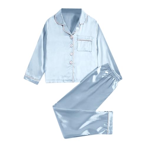 WWricotta - Ensemble de Pyjamas en Satin pour Filles 2Pj vêtements de Nuit en Soie boutonnés vêtements de Nuit pour Adolescents Robe pour pour Fille Invité Robe Petites Filles