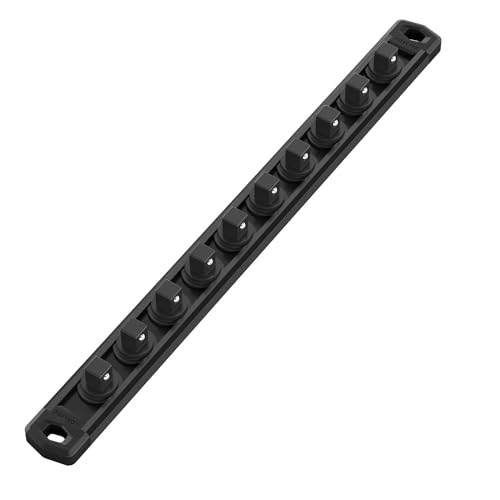 Image of WORKPRO Magnetic Socket Organizer, 3 /8-Inch Drive Aluminum Alloy Socket Rail, Heavy Duty Socket Holder, Socket Rack Kit 3 /8-Inch x 10 Clips Black (Socket not Included)