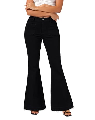 roswear Bell Bottom Jeans for Women High Waist Stretchy Flare Jeans Denim Trousers Pants Black Medium