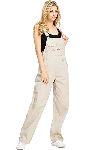 Revolt by Palomares Women's Juniors Baggy Straight Leg Twill/Denim Overalls (L, Deep Olive)