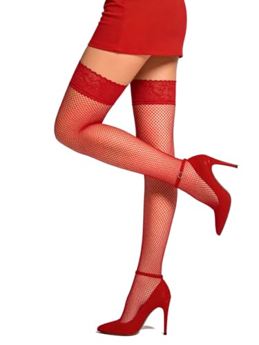 Image of Mila Marutti Fishnet Thigh High Stockings for Women with Lace Top | Fish Net Stockings Lingerie | Colored Fishnets