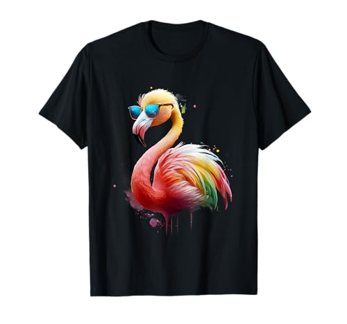 Flamingo Herren Damen Bunt Aquarell Flamingo T-Shirt