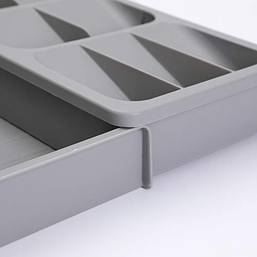 CEGAR Besteck-Organizer, Expandable Kitchen Drawer Organizer für Besteck. Schubladen-Organizer-Tablett, BPA-frei, 406 * 166 * 59 mm (16,0 x 6,6 x 2,4 Zoll), grau - Image 4