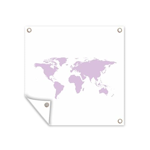 Outdoor-Poster Poster Wanddeko draußen Deko Garten Gartenposter 200x200 cm Weltkarte - Lila - Weiß Cover