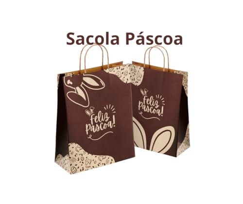 10 Sacola de Papel para Pascoa Presentes Ovo de Pascoa - Sacola com Alça Tamanho Médio (MARROM)