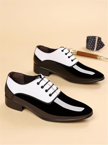 Image of Men's Vintage High Gloss Dress Shoes Patent Leather Oxford Business Suit Tuxedo Formal Shoes Prom Weddings