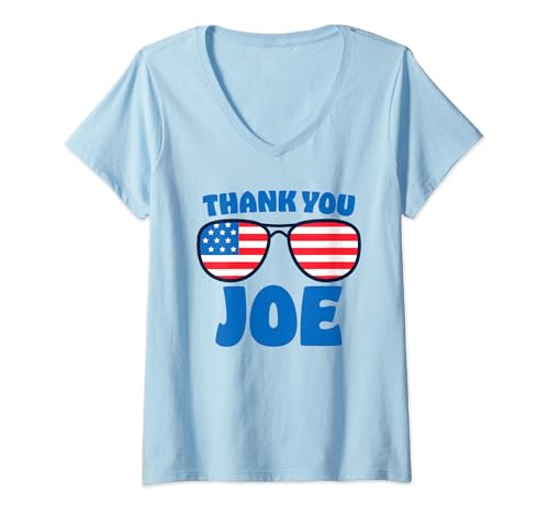 Womens Thank You Joe Patriotic Aviator Glasses Democrat Political V-Neck T-Shirt