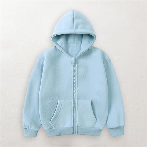 Moletom infantil com capuz forrado de lã, casual, com zíper, sólido, leve, outono, inverno, manga co