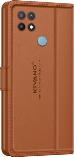 Image of KIVANO LUXE Compatible for Oppo A15 / Oppo A15s Luxury Handmade Leather Magnetic Flip Folio Case | Card Holder & Kickstand | Slim Protective Cover | Unisex - Brown