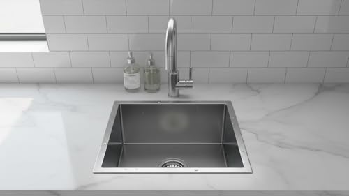 Image of NIRALI Kitchen Sink 20 inch x 20 inch 304 Heavy Duty Stainless Steel | Single Bowl Sink Round Coupling | Rust & Stain Resistant | Matt Finish | Minimizes Sound Macy Square Sink (SS-304) (20 inch x 20 inch x 8 inch)
