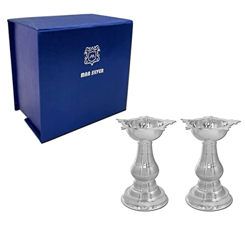 MAA SILVER Pure Silver Pack of 2 Diya Samai with Beautiful & Unique Design BIS Hallmarked Perfect for Gifting and Pooja Use (92.5 Purity)(100 Grams Silver)