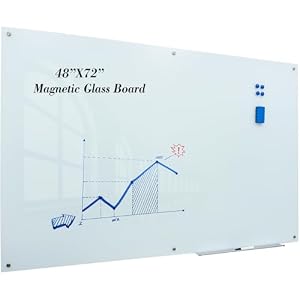 Magnetic Large Glass Board 72″x 48″ Dry Erase Writing Board Premium Tempared Galssboard Frameless Message Board with Full Accessories Wall Mounted White Board
