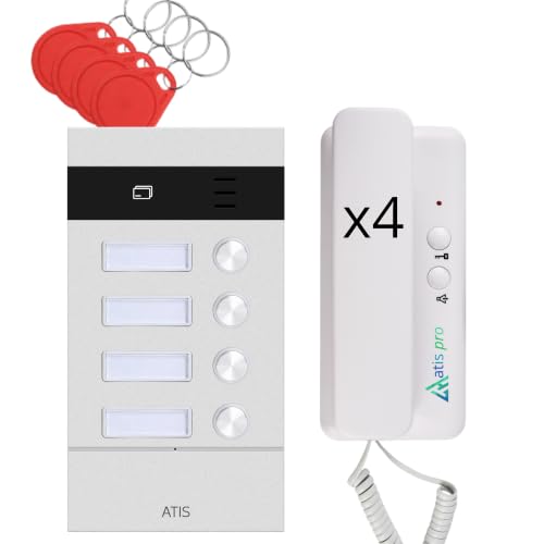 Kit Portero Automático 2 Hilos RFID para 4 Viviendas | Telefonillos y Fuente Incluidos | De Empotrar, con Opción de Visera para Montaje en Superficie Fácil instalación