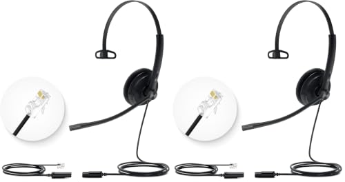 Image of Yealink Phone Headsets for Office Phones YHS34 Lite QD to RJ9 Wired Headset Compatible with Poly Snom Grandstream Phones Desk Landline Headset with Microphone -Mono /68g /2.1m Cable (Pack of 2)