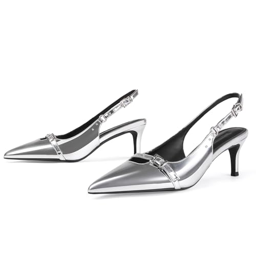 baobeijiadao Womens Slingback Heels Pointed Toe Slip On Pumps Closed Toe Kitten Heel Heeled Sandals Patent Leather Dress Shoes for Women3