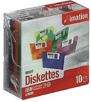 IMATION 10 Pack Diskette, 3.5 in. HD 2MB/1.44MB IBM /DOS Fmt, Neon Colors plastic