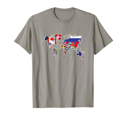 World Flag Map T-Shirt Globe Travelers Atlas Camiseta
