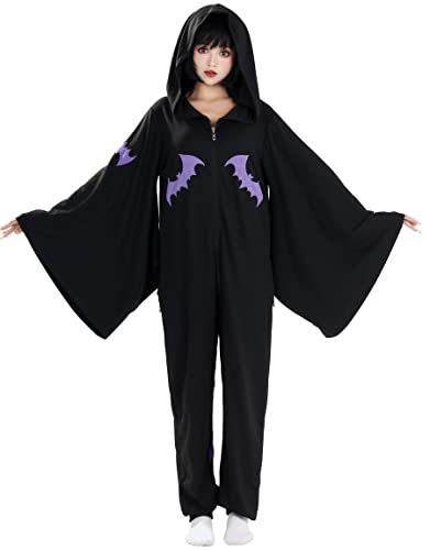 haikyuu Women Halloween Onesie Costume Bat Pajama Pumpkin Emoji Loungewear Turkey Hooded Kigurumi Jumpsuit Homewear (x-large, black)